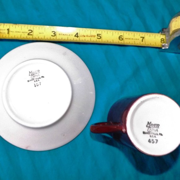 Vintage Mayer China Demitassi, Espresso, tea cup & saucer set 157, 457 maroon - Picture 3 of 5